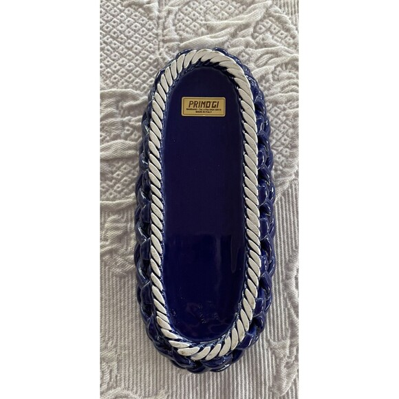 PRIMO'GI BASSANO Cobalt Blue Ceramic Basket Woven Made in Italy Org Gold Label - Picture 12 of 12